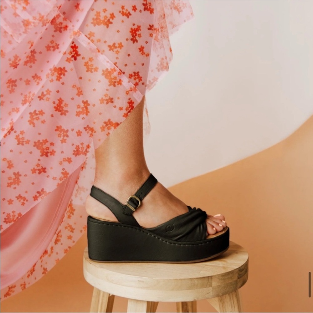 Black Leather Wedge Sandals